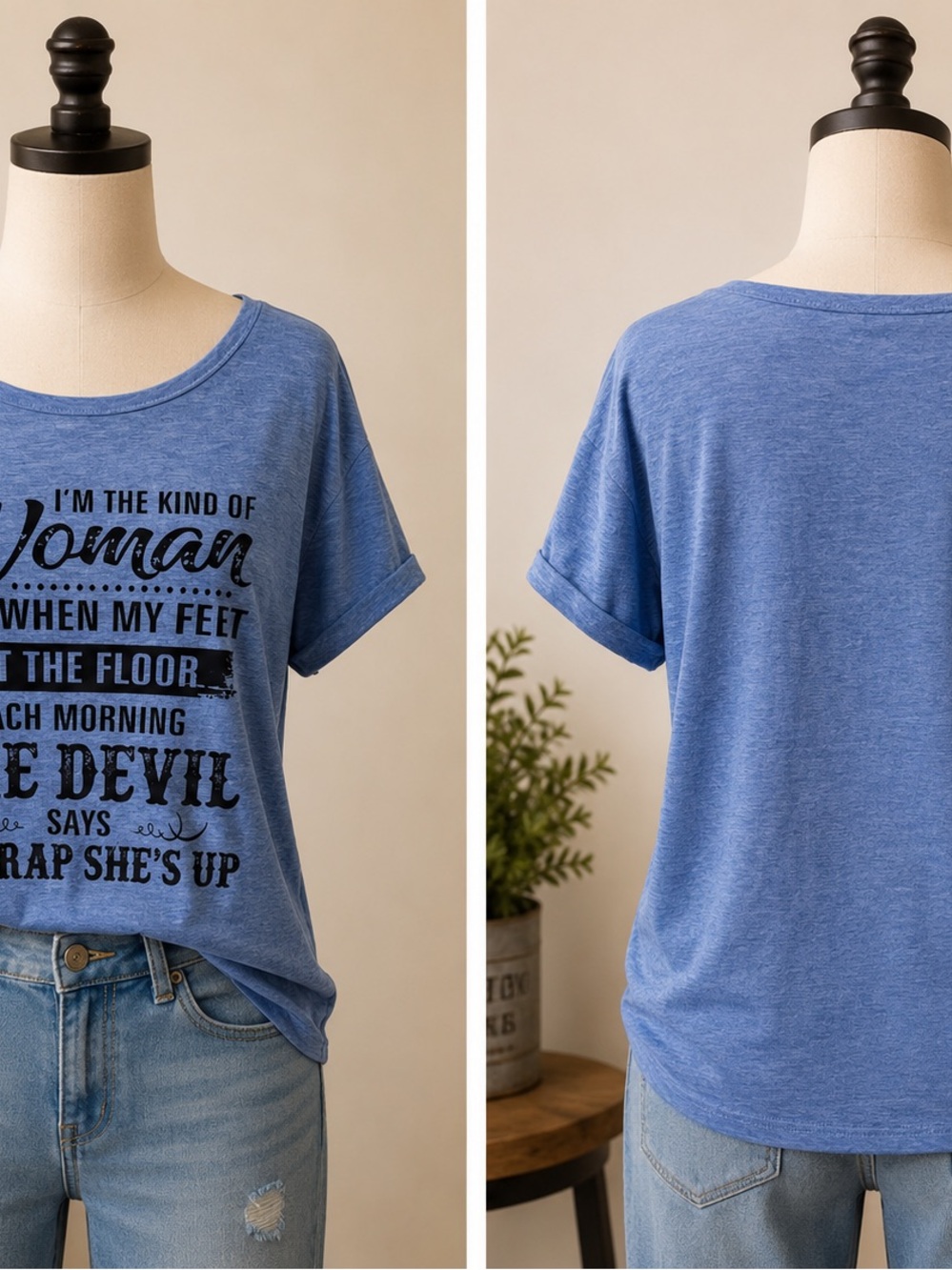 🆕 Blue Graphic Scoop Neck Women's Tee